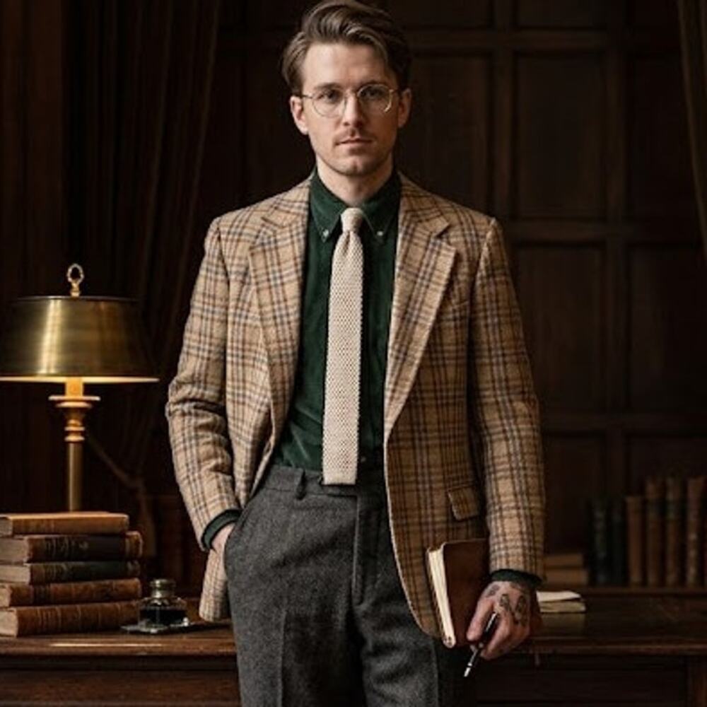 Vintage Wilson's Men's Shop Plaid Tweed Blazer Sport Coat Tan Brown 40L Retro